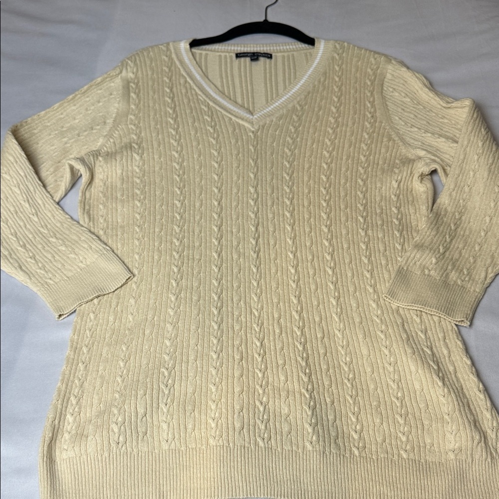 George Classics Sweater Cable Knit V-Neck Cream Long Sleeved Women's Size M - Picture 4 of 10